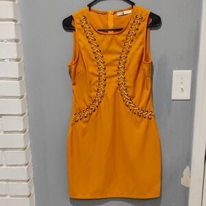 Elegant Mustard Lace-Up Mini Dress